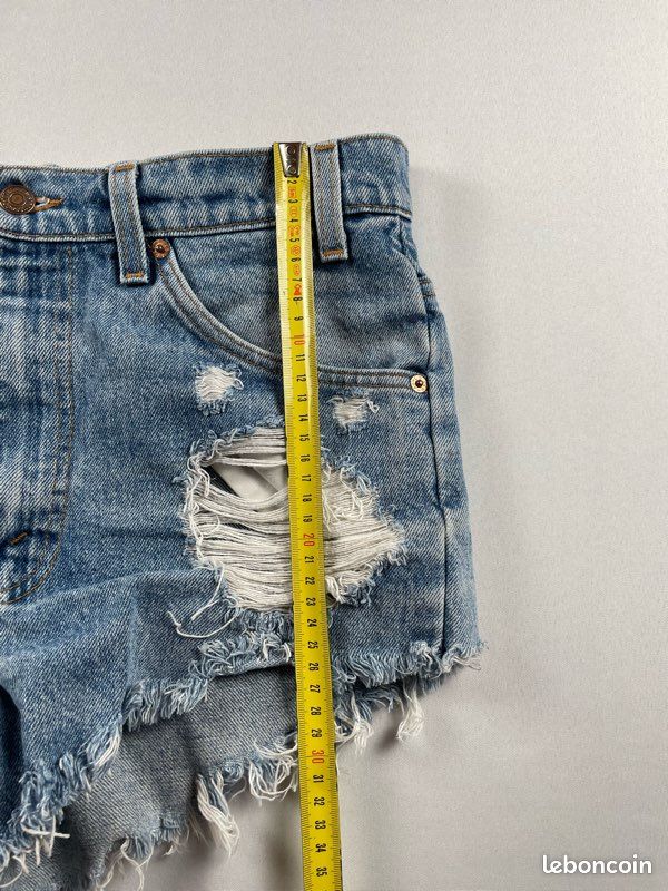 Mini short Levis 517 vintage made in USA orange tab bleu clair 100% coton usine 575 Géorgie taille 40 femme (image 10)