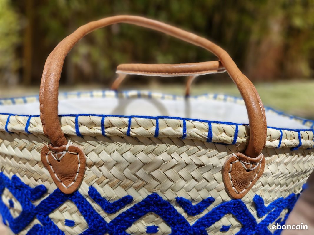 SAC FOURRE-TOUT MAROCAIN EN PAILLE - DOUBLE POIGNÉE, TAILLE LARGE, COULEUR BEIGE, NEUF SANS ÉTIQUETTE