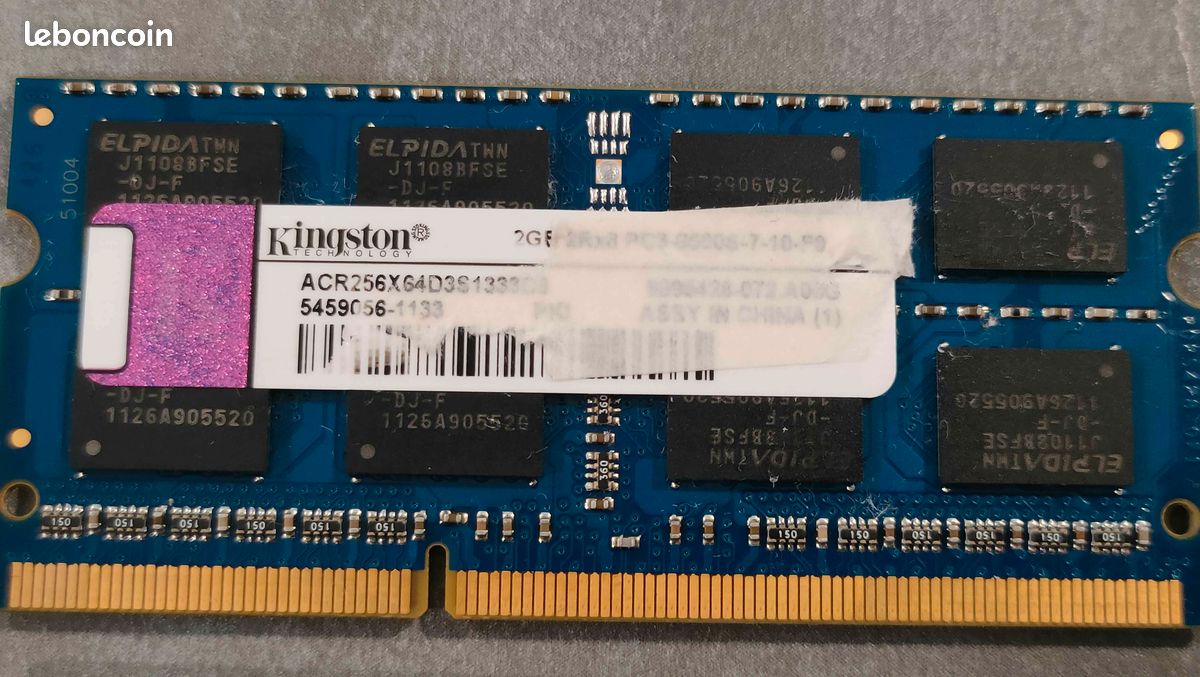 4Go (2x2Go) Ram DDR3 - Kingston - 1066Mhz - SODIMM PC3-8500S-7-10-F0 - ACR256X64D3S1333C9 (image 2)