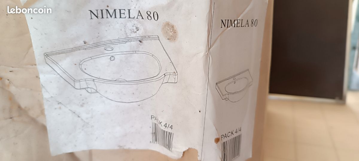 Vasque salle d'eau , évier , lavabo blanc NIMELA 80 (image 3)