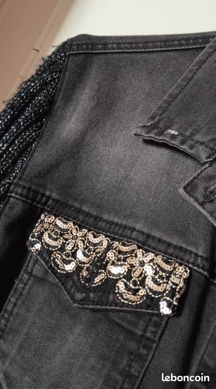 Veste en jean de Desigual noir T 46, manches en tricot Vêtements