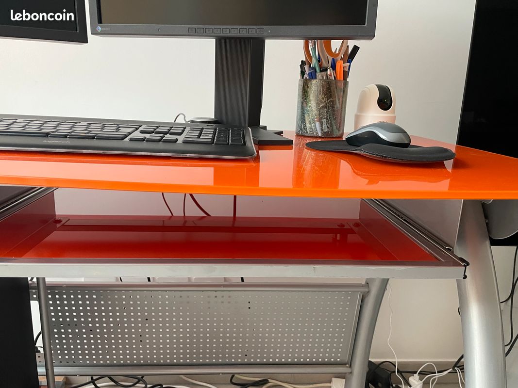 Bureau plateau en verre orange (image 3)