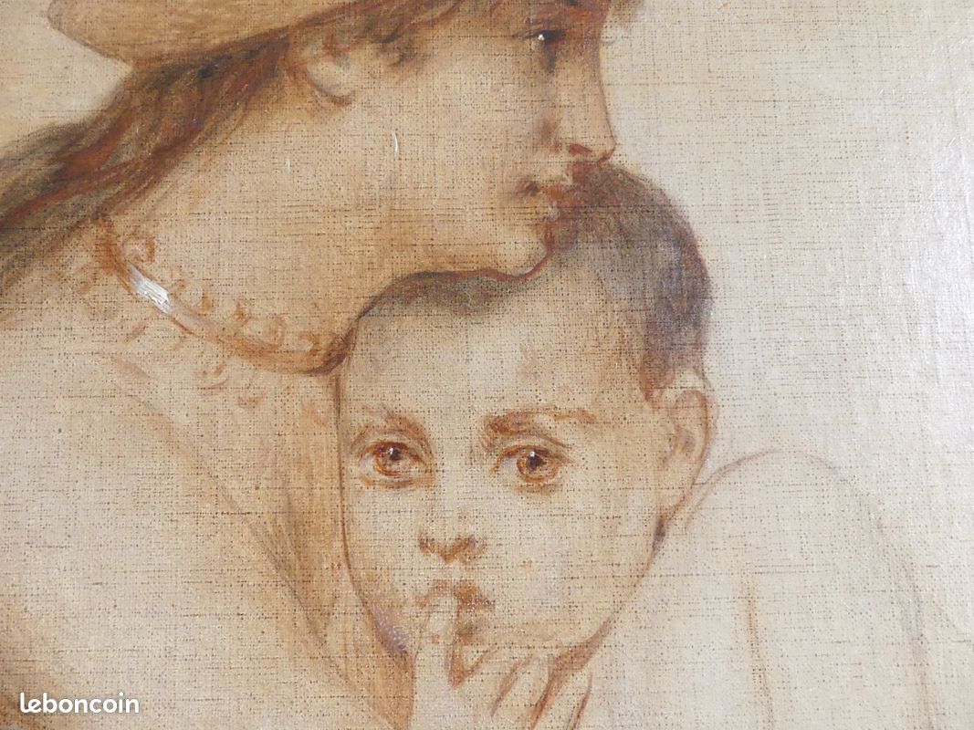 Huile sur Toile Signée Léon Herbo / 19ème Belgique / Madone Peinture Tableau (image 8)