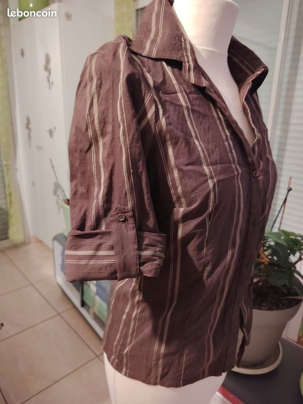 Tb chemisier marron rayé T 40 plutôt 38 (image 3)