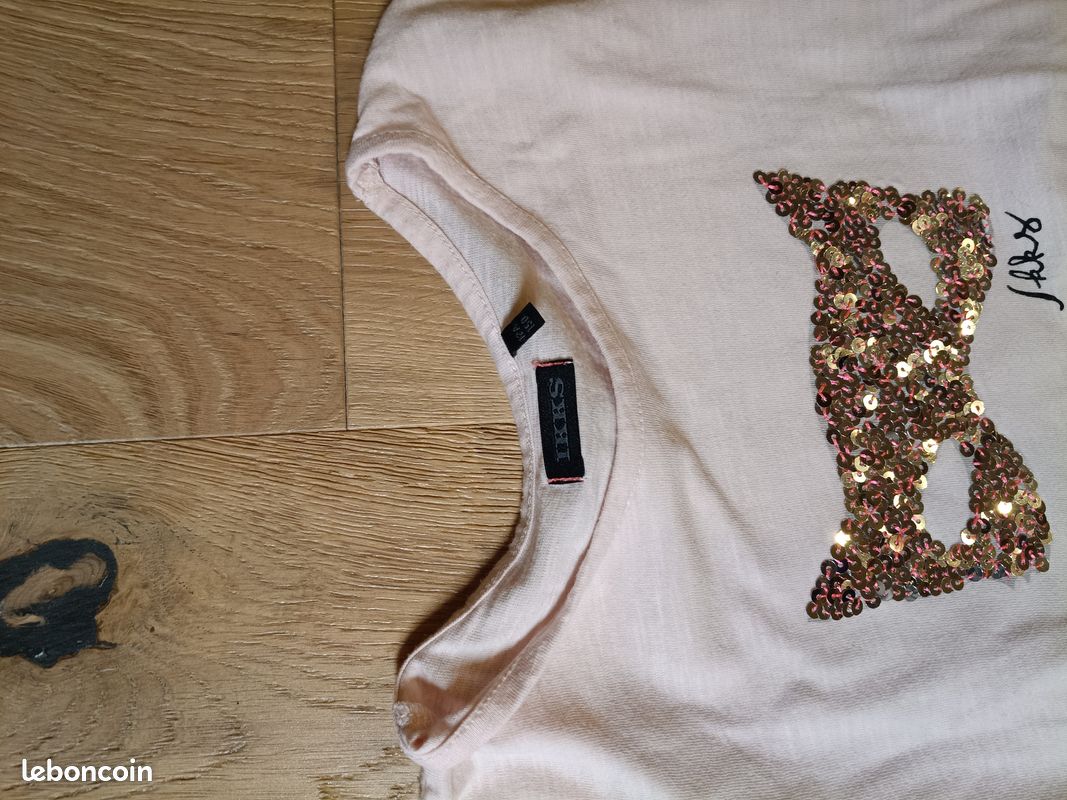 Tee-shirt IKKS Fille Taille 12 Ans Rose Pâle - Occasion Très Bon état