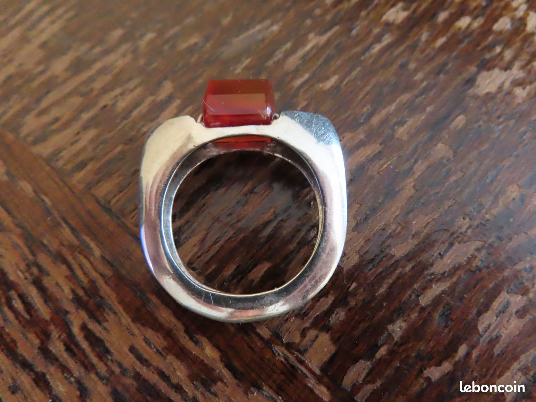 Bague En Argent 925 Sertie D'une Cornaline Cabochon - Taille 58 - Occasion