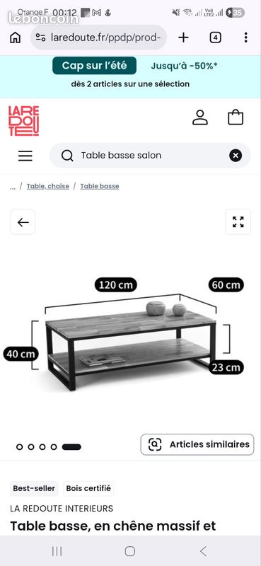 Table basse en chêne massif laresoute (image 2)
