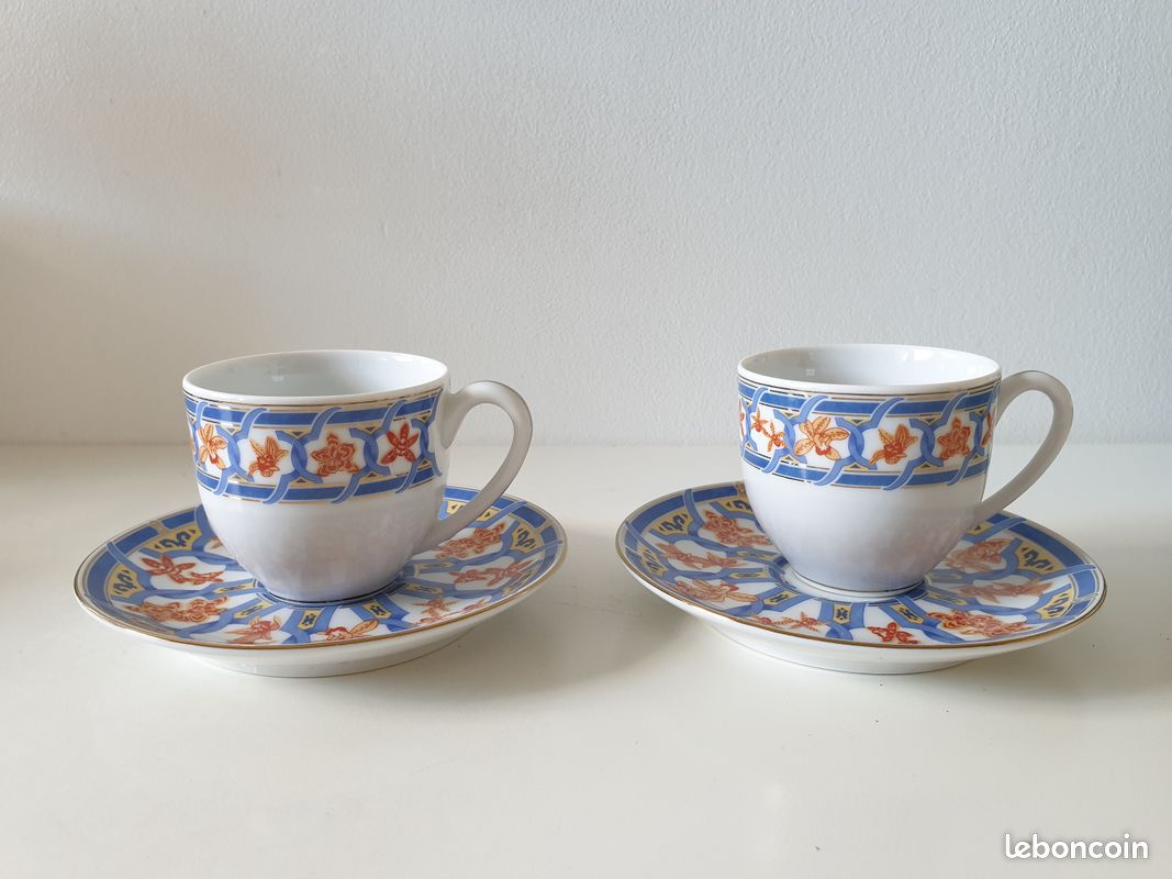 Ensemble de 2 tasses à thé et soucoupes finition Platine Malmaison Impériale
