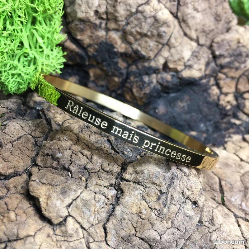 NEUF « Râleuse mais Princesse » Bracelet Message Acier (image 2)