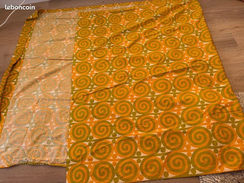 Rideaux Doublés Vintage 70's En Tissu Hélice, Motif Lucienne Day For Heats, Coton Multicolore