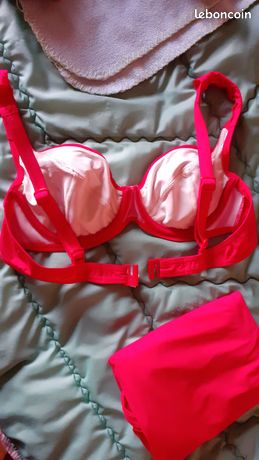 Bikini 2 Pièces RASUREL - Taille 5, Bonnet D - Rouge Vif - Neuf Avec étiquettes