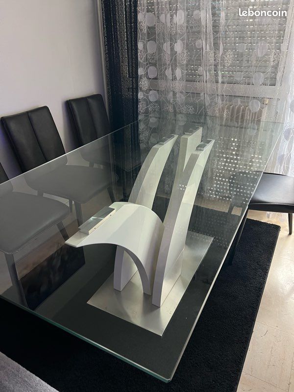 Grande Table à Manger Design en Verre et Laqué Blanc — 2m (image 3)