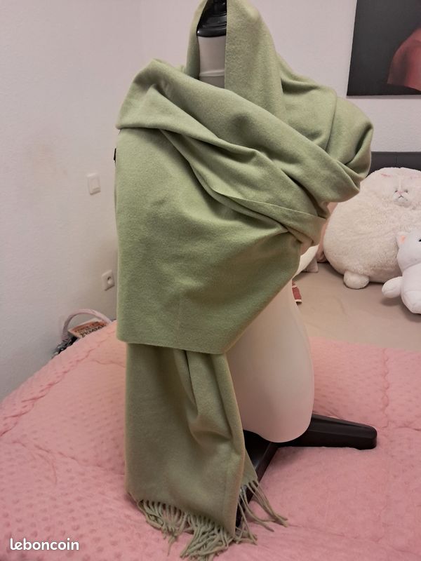 Grand châle chaud vert véronèse/khaki - cachemire et laine