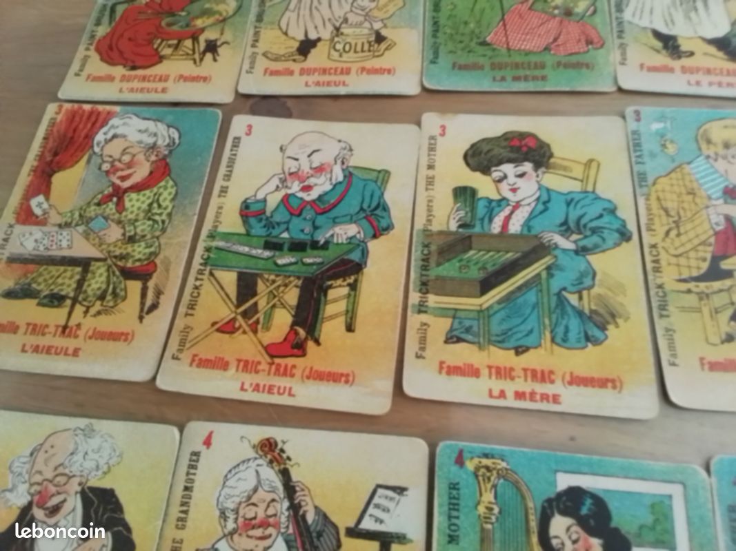 Jeu De 9 Familles Manuscrit Aquarellé – 56 Cartes – 19ème Siècle Vers 1870