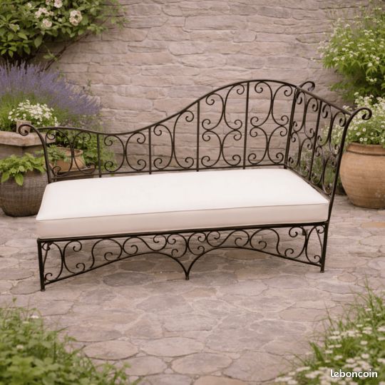Banquette en fer forgé artisanale – Méridienne – 2 Places (image 1)