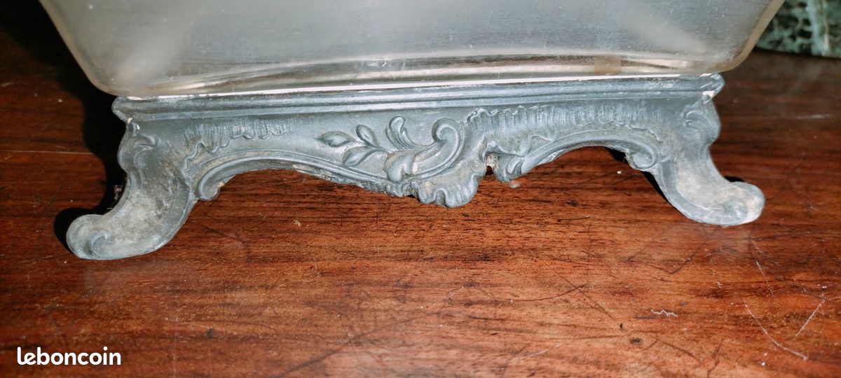 Magnifique Seau à biscuits en verre émaillé Legras pot rectangle monture Rocaille Louis XV / rare forme tombeau collection objet vitrine (image 19)