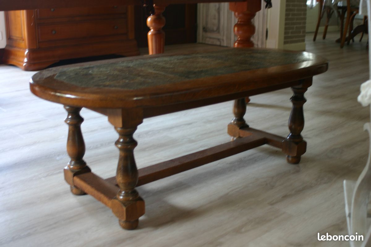 Table basse bois et pierre naturelle signée (image 1)