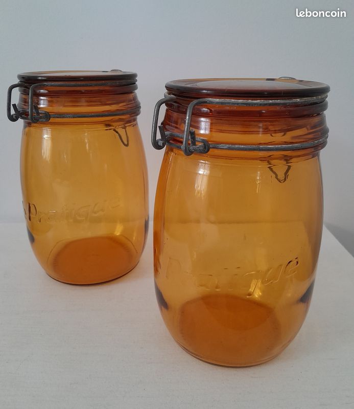 Lot 3 Bocaux Vintage La Redoute - Verre Ambré 9cm - Fabriqués En France