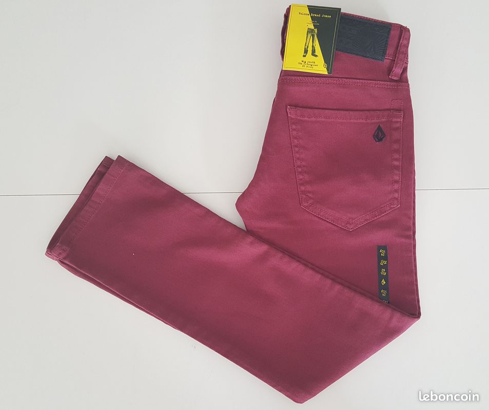 NEUF Pantalon VOLCOM W24 10 ans rouge chili chocker Jean enfant