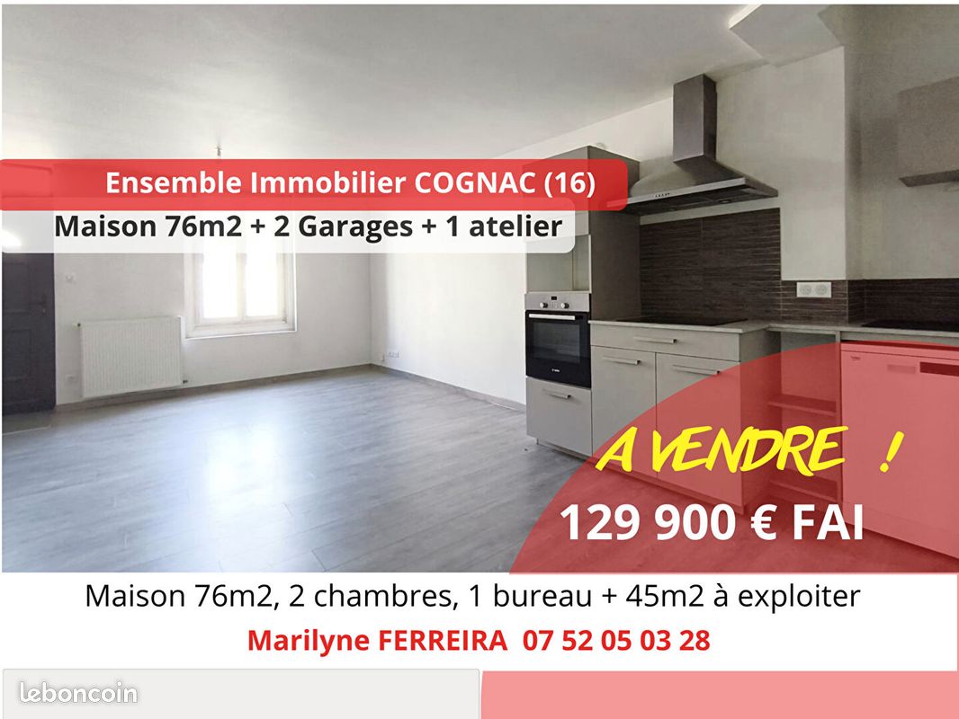 Maison 4 pièces 76 m² · à Cognac · 76 m² · 129 900 €