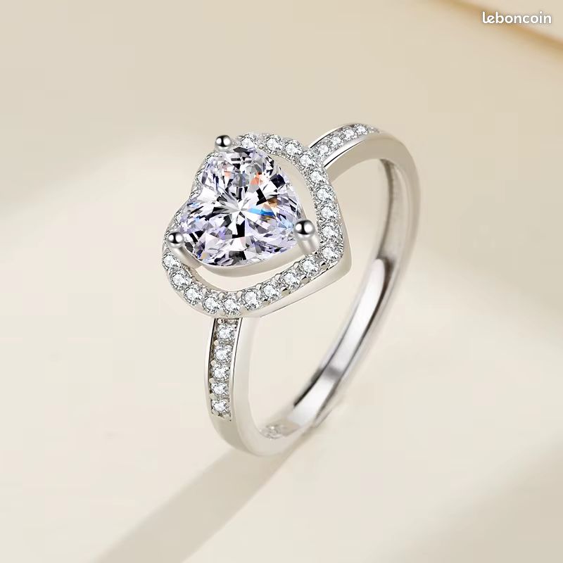 Bague Femme Argent 925 Sertie D'un Coeur En Cristal Synthétique Blanc - Taille 59.5 - Occasion