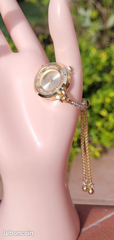 Montre-Bague Ancienne à Quartz - Pile Neuve - Acier Inoxydable Argenté - Années 90 - Occasion