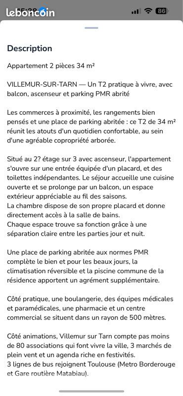 Appartement 2 pièces 34 m² · à Villemur-sur-Tarn · 34 m² · 650 €/mois