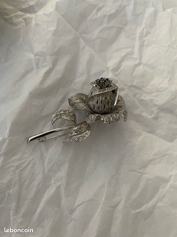 Broche En Argent Et Pierre - Occasion | Bijou Vintage Sans Marque | Style Argenté
