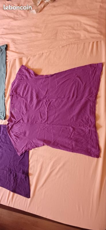4 tee-shirts manches courtes 100% coton bio XL et XXL neufs unis couleurs vert violet mauve violine blanc (image 2)