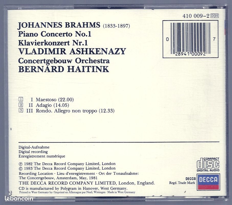 2 CD - Brahms : concertos n° 1 & 2 - V. Ashkenasy (image 2)