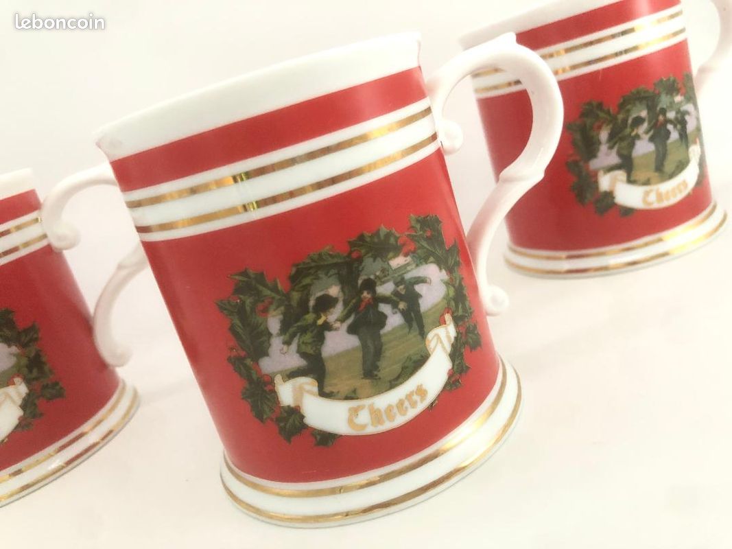 Lot de 3 tasses Mug Two's Company vintage Cheers Noel Nouvel an vacances rouges (image 2)