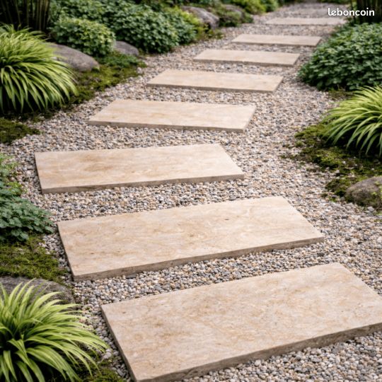 Pas Japonais - Travertin 1 choix MIX - Beige - 100x30,5cm - 30mm - Vieillie (image 1)