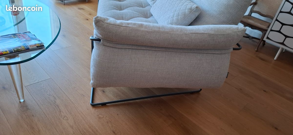 Canapé droit design 2-3 places tissu gris Torpille 195cm