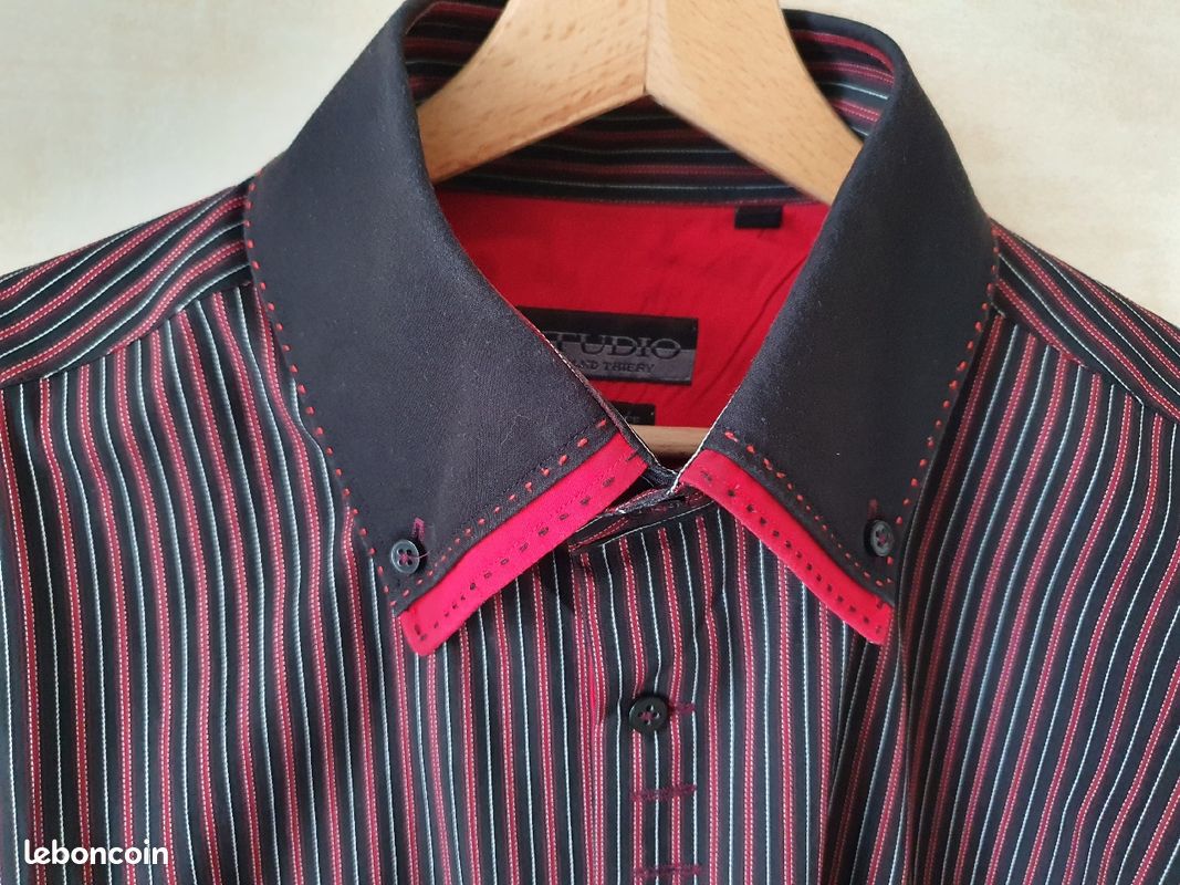 Chemise homme noire et rouge Armand Thiery XL (image 3)