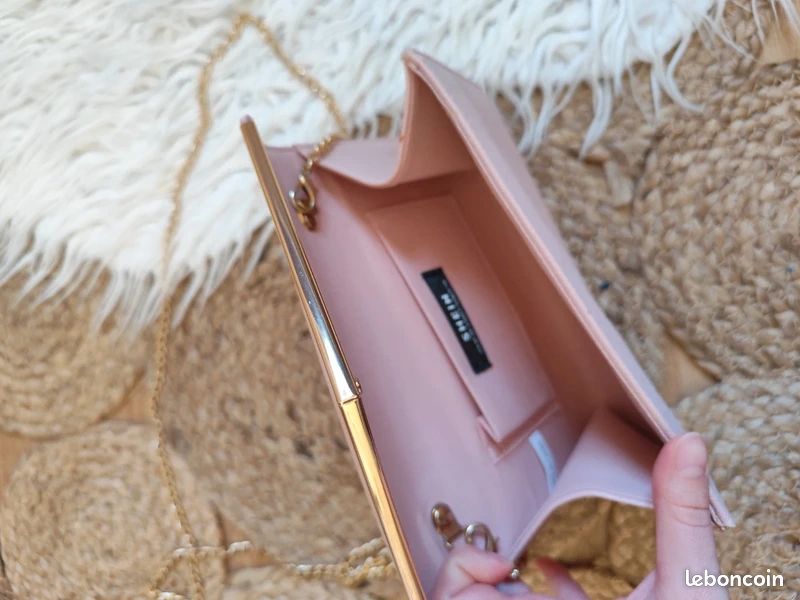 Pochette, sac à main bandoulière avec chaîne dorée Shein rose et doré (image 4)