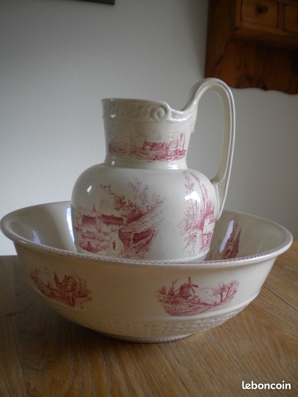 Occasion - Ancien Meuble De Toilette Coiffeuse Jumeau, Faïence, époque 1900, Fille