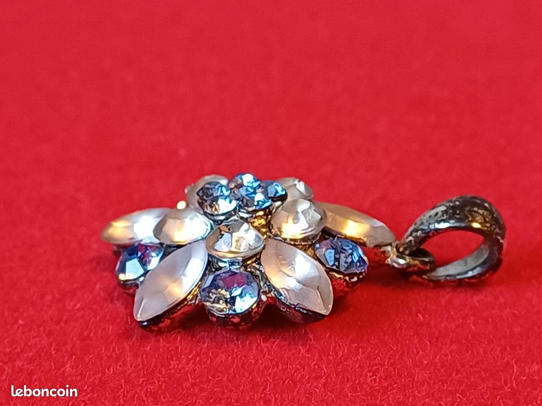 Pendentif Vintage MAMA - Plaqué Or Jaune, Verre Blanc Et Strass - Occasion #F3