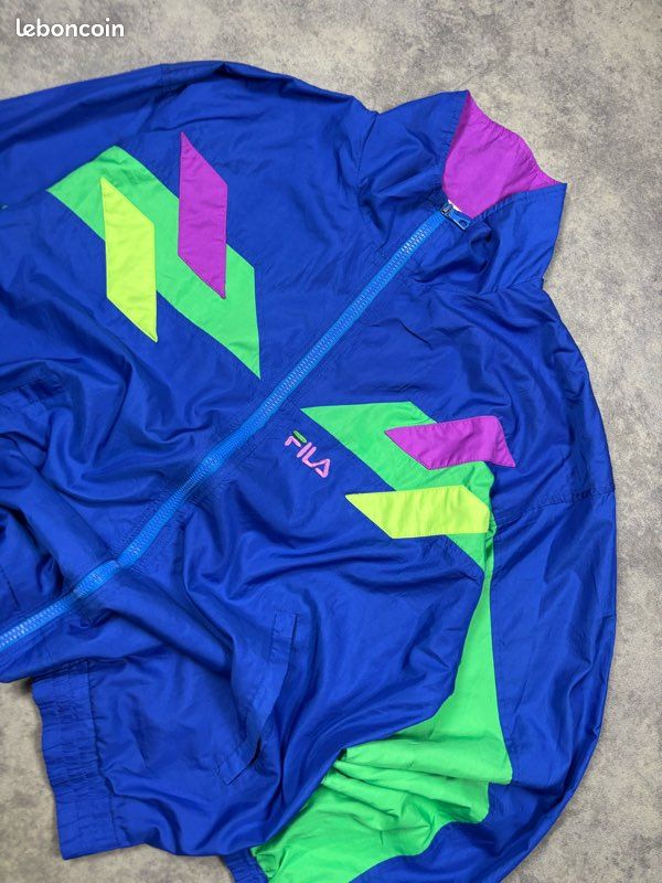 Veste Fila vintage 80s bleu coupe large logo brodé - XL (image 3)