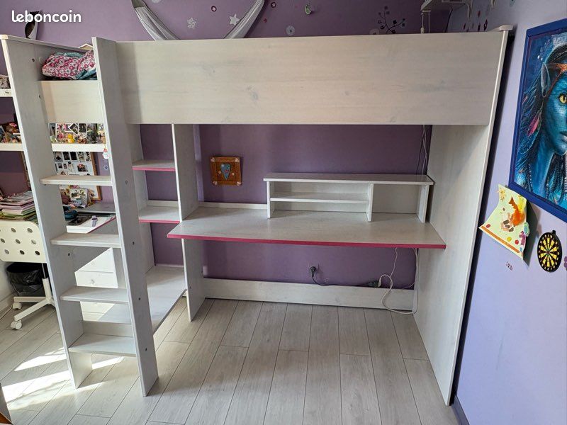 Lit mezzanine avec bureau et matelas (image 1)