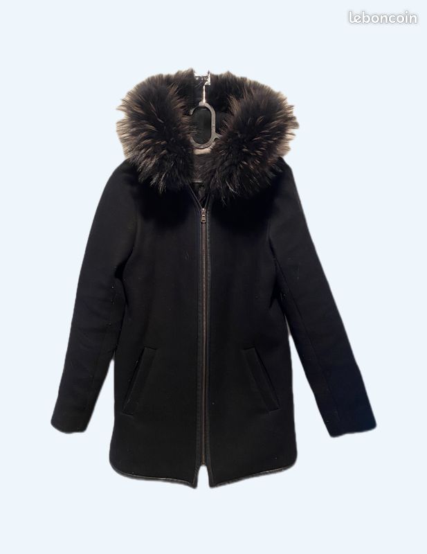 Mi Long Manteau Noir Fausse Fourrure Capuche Manteau En Fausse