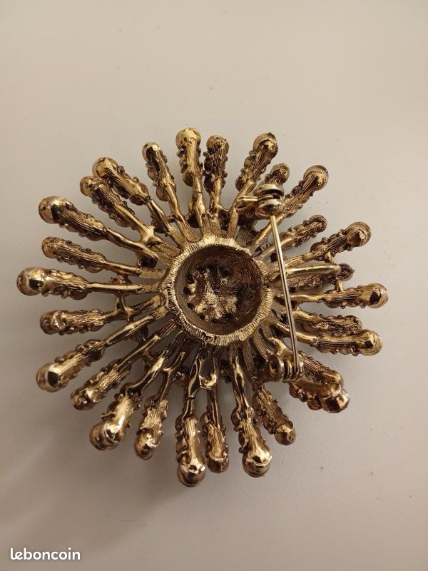 Broche Navette Ancienne Sertie De Zirconium - Alliage - Occasion Bel état - Bijou Vintage