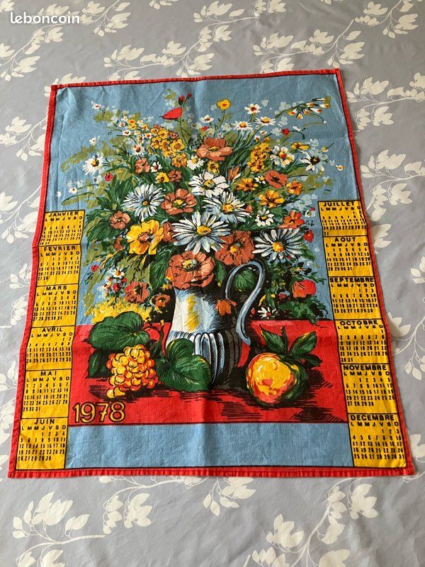 Torchon De Cuisine Vintage 1978 – Calendrier Avec Cheval Et Cocher, 100% Coton, Neuf