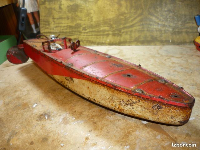 Ancien grand canot jep n° 3 cle moteur 41 cm tole 1930 gil arnold bateau bing - Jeux & Jouets