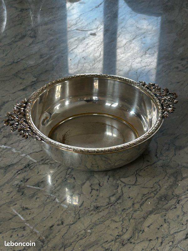 Coupe Apéritif 3 Feuilles Métal Argenté - Plateau Décoratif Vintage