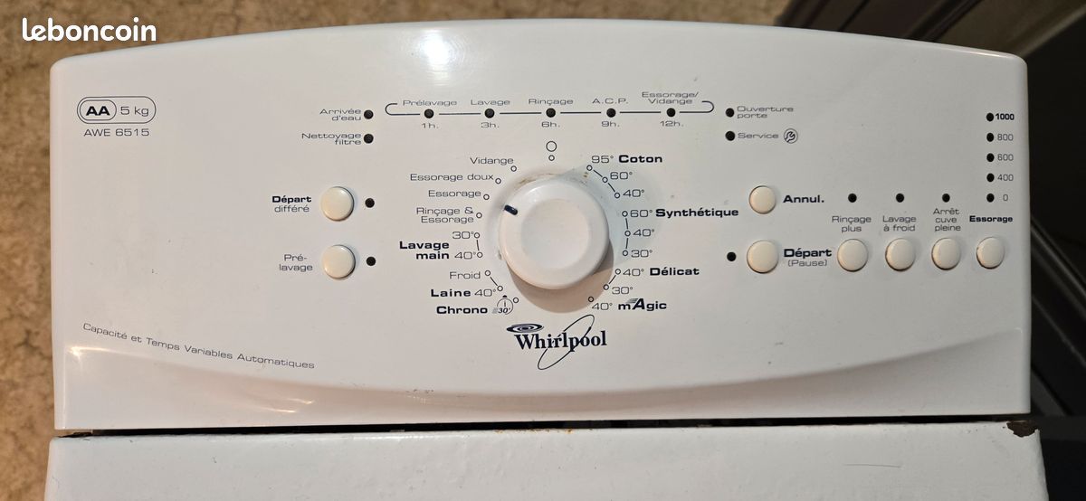 PROGRAMMATEUR LAVE LINGE WHIRLPOOL 481228218663 912 7927 Type 900 113016104036