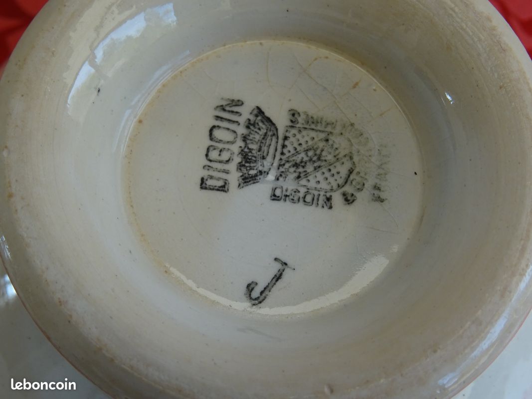 ANCIEN PETIT BOL DIGOIN SARREGUEMINES France- motifs carreaux style "nappe" bleus et verts (image 10)