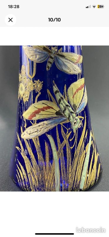Vase en verre teinté à décor floral émaillé début XXe Francois-Théodore LEGRAS (image 7)