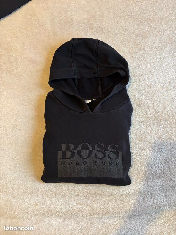 Pull à Capuche Hugo Boss Homme – Taille XL, Noir, Coton Léger, Vintage, Occasion Très Bon état