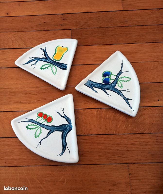 Lot de 3 Coupelles Plates Céramique Terre Cuite Emaillée Mate Vintage Années 60 (image 1)
