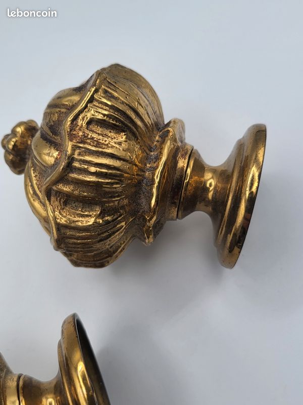 4 Anciens embouts boule de tringle à rideau ,laiton , H